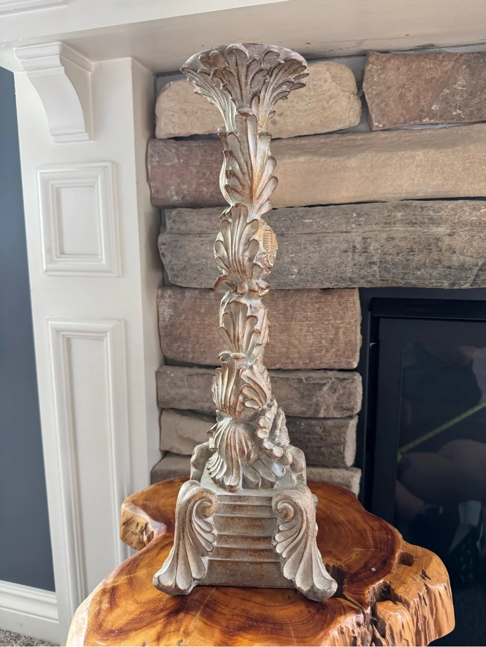 Set of 3 Decorative Coastal Shell Pillar Candle Holders Resin 12” 15” 18”